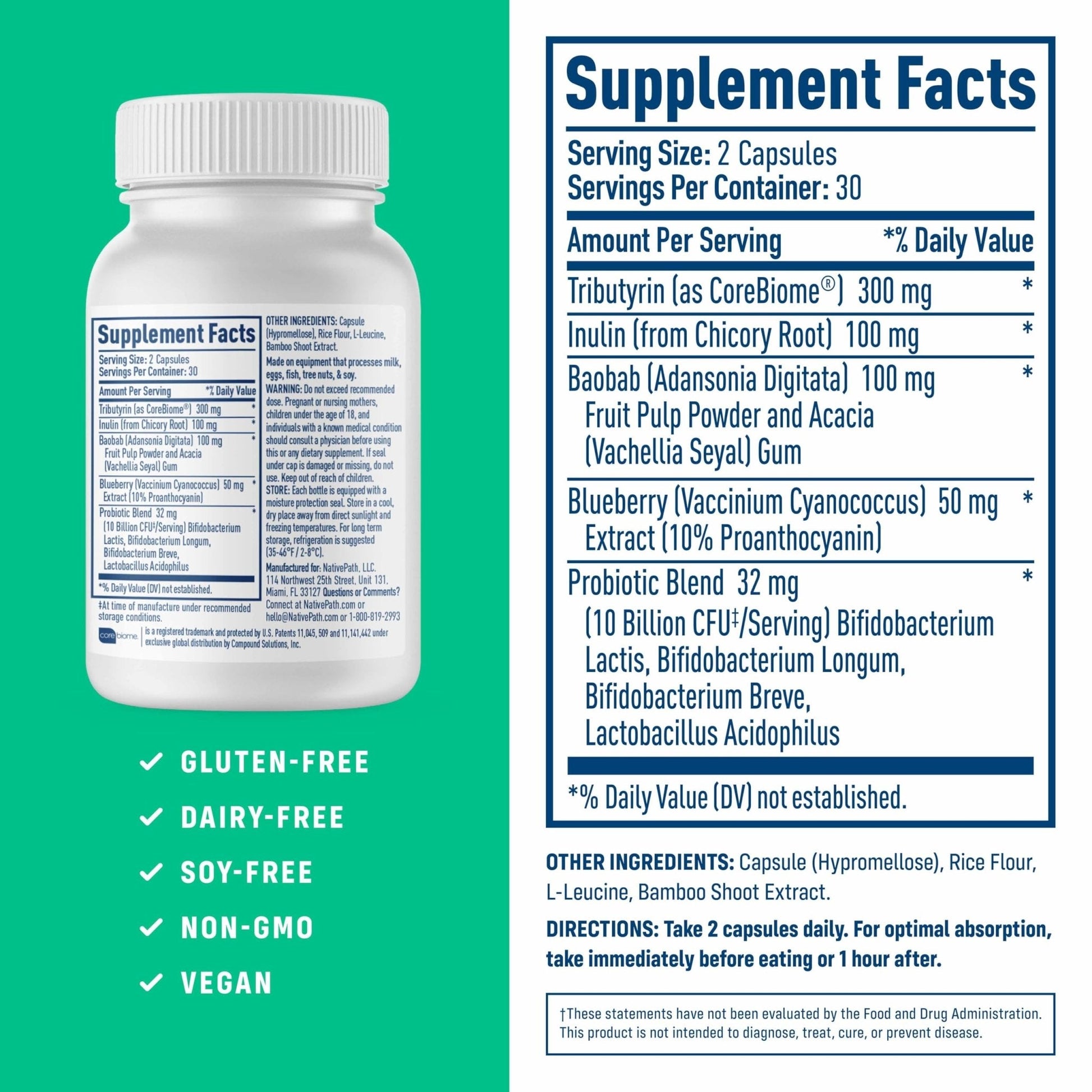 NativePath Complete Synbiotic - Pre, Pro & Postbiotic 3-in-1 for Gut Health & Digestive Support - 10 Billion CFU, 30 Servings - PrimeBioHealth - canada supplements