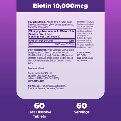 Natrol Biotin 10000mcg, 4X Faster Dissolve Supplement for Healthy Hair, Skin and Nails for Those Low in Biotin, Plus Energy Metabolism Support - PrimeBioHealth - canada supplements