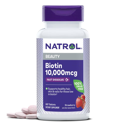 Natrol Biotin 10000mcg, 4X Faster Dissolve Supplement for Healthy Hair, Skin and Nails for Those Low in Biotin, Plus Energy Metabolism Support - PrimeBioHealth - canada supplements