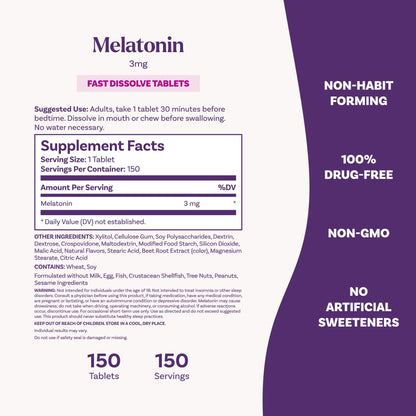 Natrol Fast Dissolve Melatonin 3 mg, Melatonin Supplements for Restful Sleep, Sleep Support for Adults, 150 Strawberry-Flavored Tablets - PrimeBioHealth - canada supplements