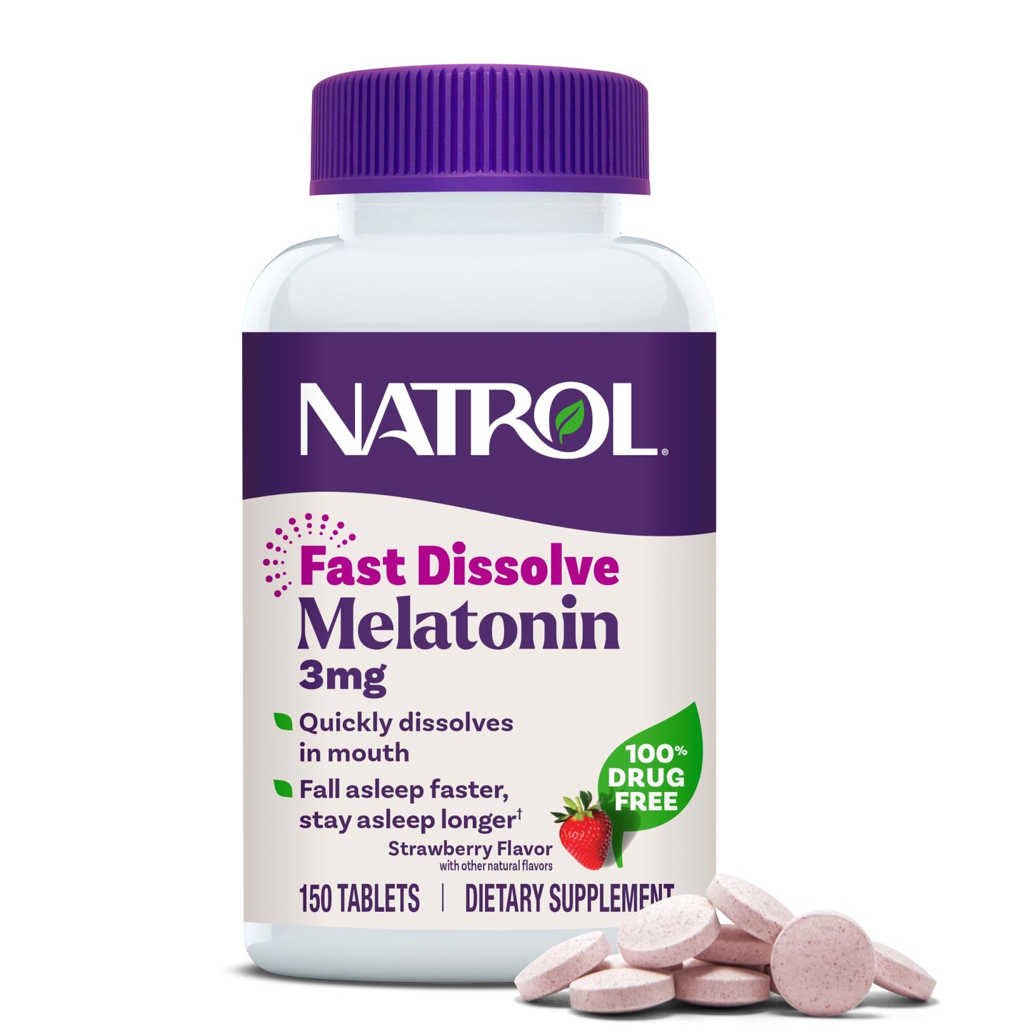 Natrol Fast Dissolve Melatonin 3 mg, Melatonin Supplements for Restful Sleep, Sleep Support for Adults, 150 Strawberry-Flavored Tablets - PrimeBioHealth - canada supplements