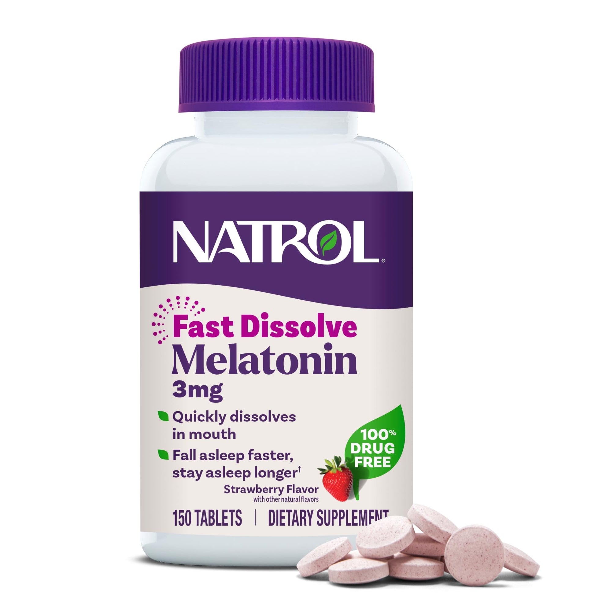 Natrol Fast Dissolve Melatonin 3 mg, Melatonin Supplements for Restful Sleep, Sleep Support for Adults, 150 Strawberry-Flavored Tablets - PrimeBioHealth - canada supplements