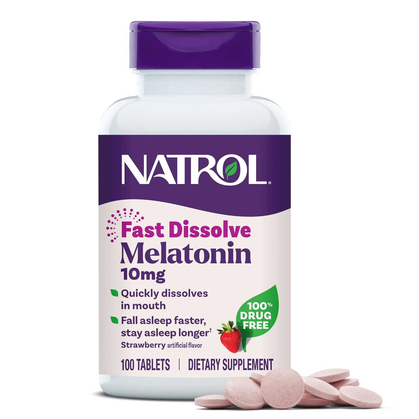 Natrol Melatonin 10mg Fast Dissolve Tablets - Strawberry Flavor, 100 Count, Sleep Support, Fast Dissolve Melatonin for Adults, 100-Day Supply - PrimeBioHealth - canada supplements