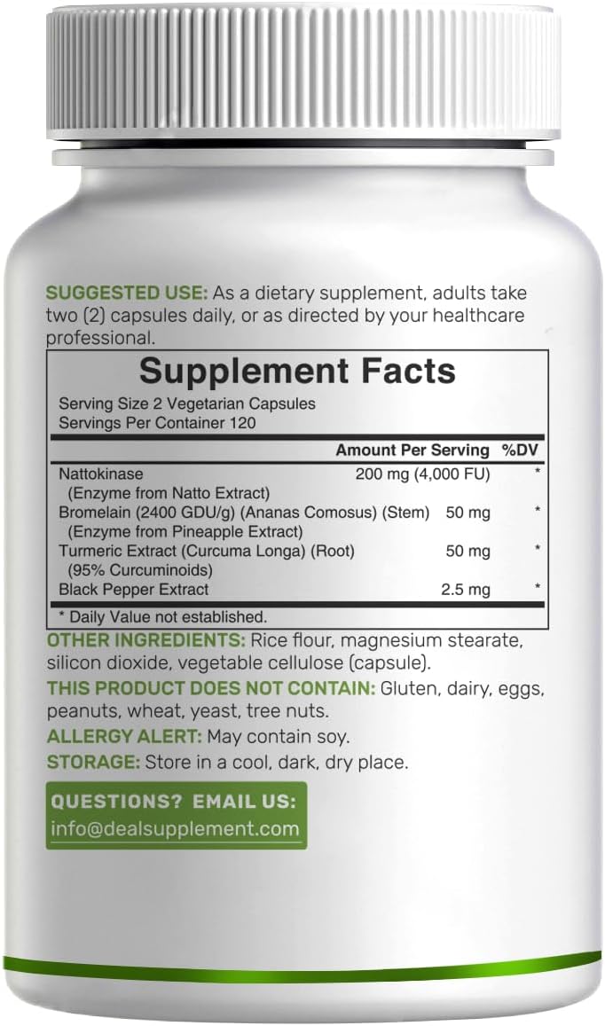 Nattokinase Supplement 4,000 FU Per Serving, 240 Veggie Capsules – Japanese Natto with Bromelain, Turmeric Curcumin & Black Pepper Complex – Digestive Enzymes & Heart Health – Non-GMO, Vegan - PrimeBioHealth - canada supplements