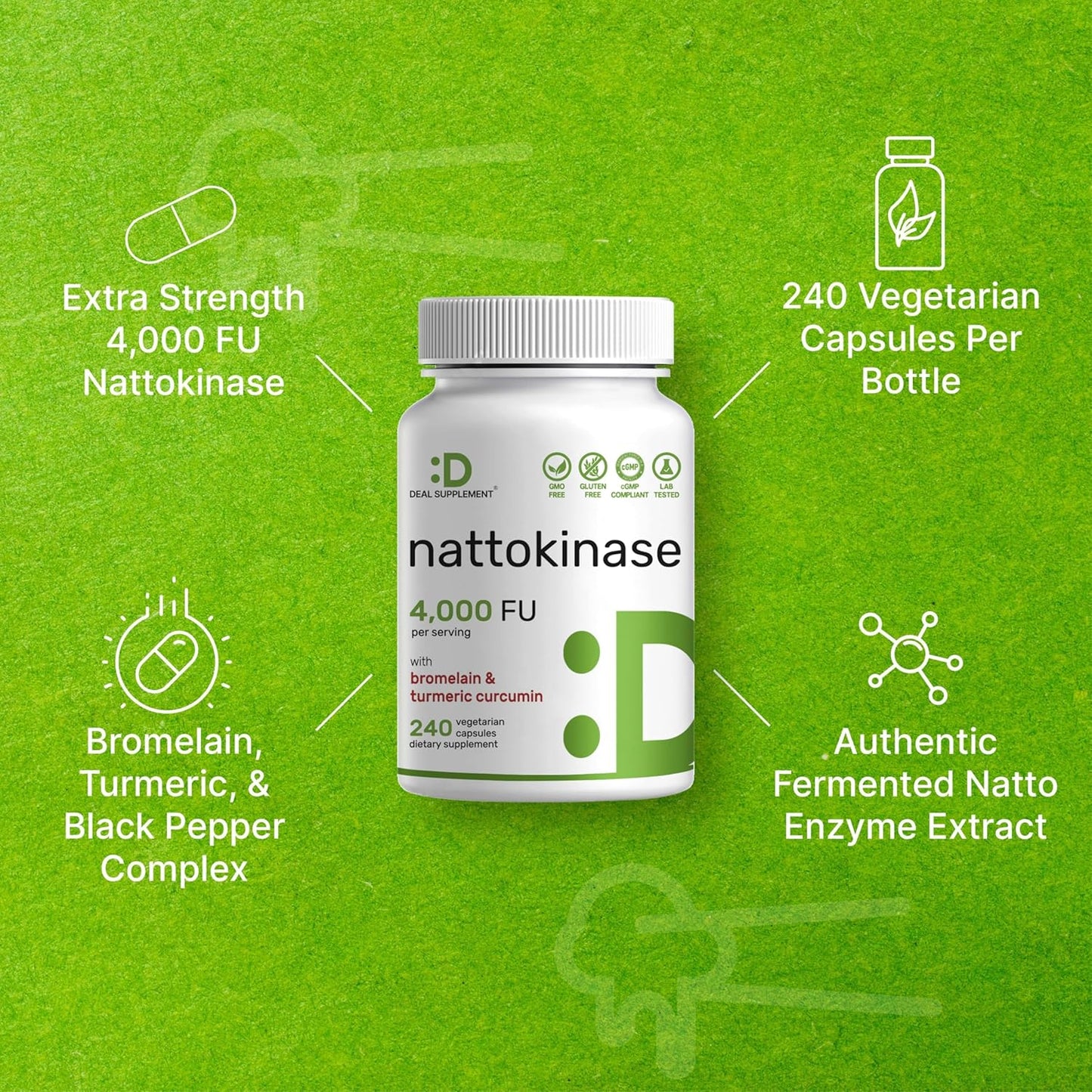 Nattokinase Supplement 4,000 FU Per Serving, 240 Veggie Capsules – Japanese Natto with Bromelain, Turmeric Curcumin & Black Pepper Complex – Digestive Enzymes & Heart Health – Non-GMO, Vegan - PrimeBioHealth - canada supplements