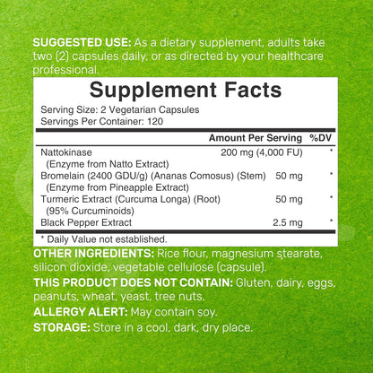 Nattokinase Supplement 4,000 FU Per Serving, 240 Veggie Capsules – Japanese Natto with Bromelain, Turmeric Curcumin & Black Pepper Complex – Digestive Enzymes & Heart Health – Non-GMO, Vegan - PrimeBioHealth - canada supplements