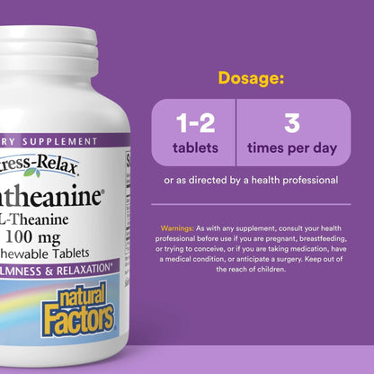 Natural Factors Suntheanine L-Theanine 100 mg - Health Supplement for Calm Outlook - L-Theanine Supplement Supports Relaxing Sleep & Aids Against Drowsiness - PrimeBioHealth - canada supplements