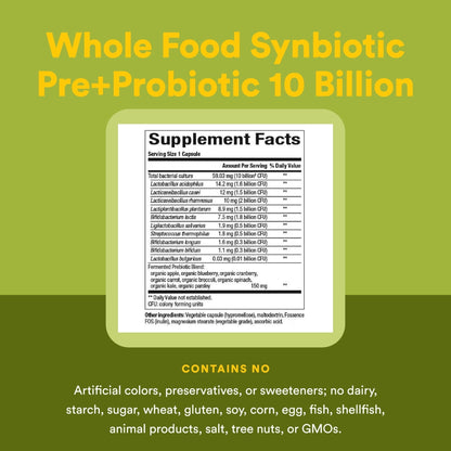 Natural Factors Whole Food Synbiotic Pre+Probiotic 10 Billion - Organic Gut & Digestive Health Supplement - Non-GMO, Gluten-Free & Dairy-Free - PrimeBioHealth - canada supplements