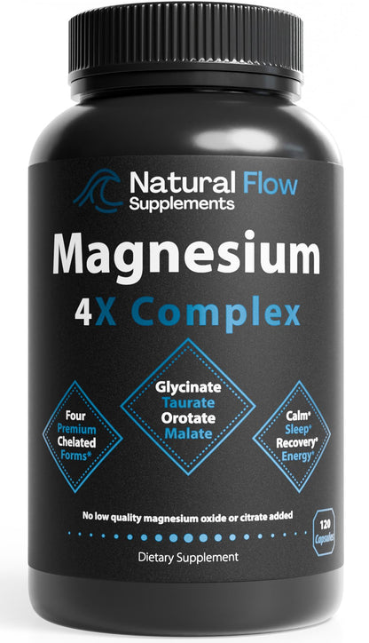 Natural Flow 4X Magnesium Supplement, Magnesium Glycinate, Taurate, Malate, Orotate Complex, Calm Sleep and Cramp Support Blend - PrimeBioHealth - canada supplements