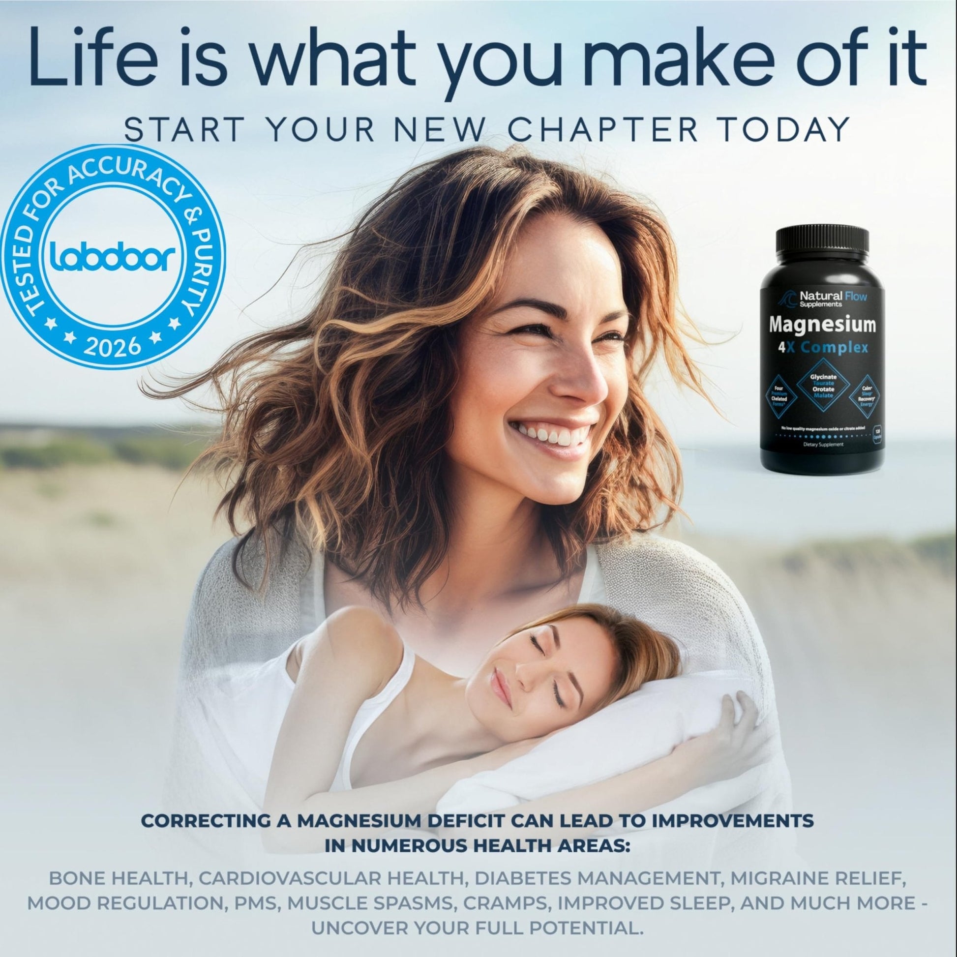 Natural Flow 4X Magnesium Supplement, Magnesium Glycinate, Taurate, Malate, Orotate Complex, Calm Sleep and Cramp Support Blend - PrimeBioHealth - canada supplements