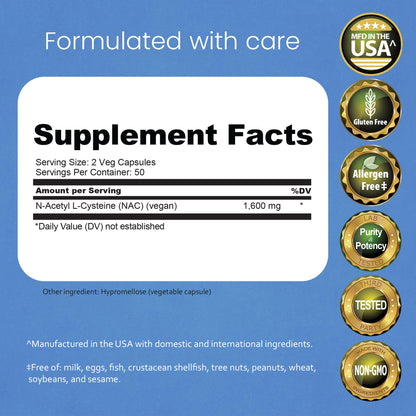 NaturaLife Labs N-Acetyl-L-Cysteine (NAC) 1600 mg – 100 Capsules - Vegan, Non-GMO & Gluten-Free - PrimeBioHealth - canada supplements