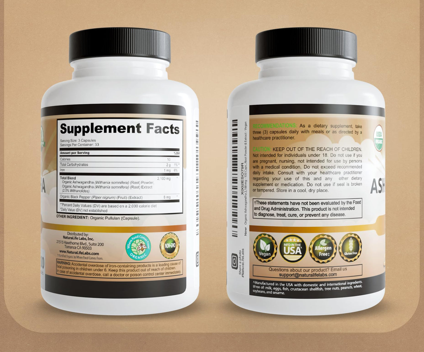 NaturaLife Labs Organic Ashwagandha 2100 mg per Serving – Herbal Supplement Root Powder & Extract – 100 Capsules – Vegan, Non-GMO, Gluten-Free - PrimeBioHealth - canada supplements