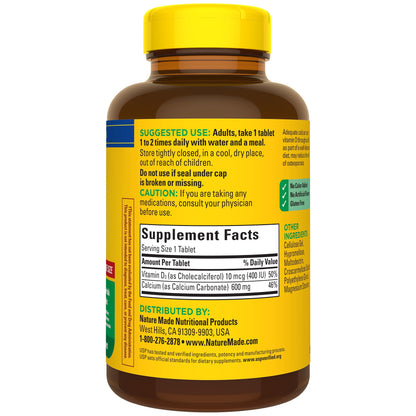 Nature Made Calcium 600 mg with Vitamin D3, Dietary Supplement for Bone Support, 220 Tablets - PrimeBioHealth - canada supplements