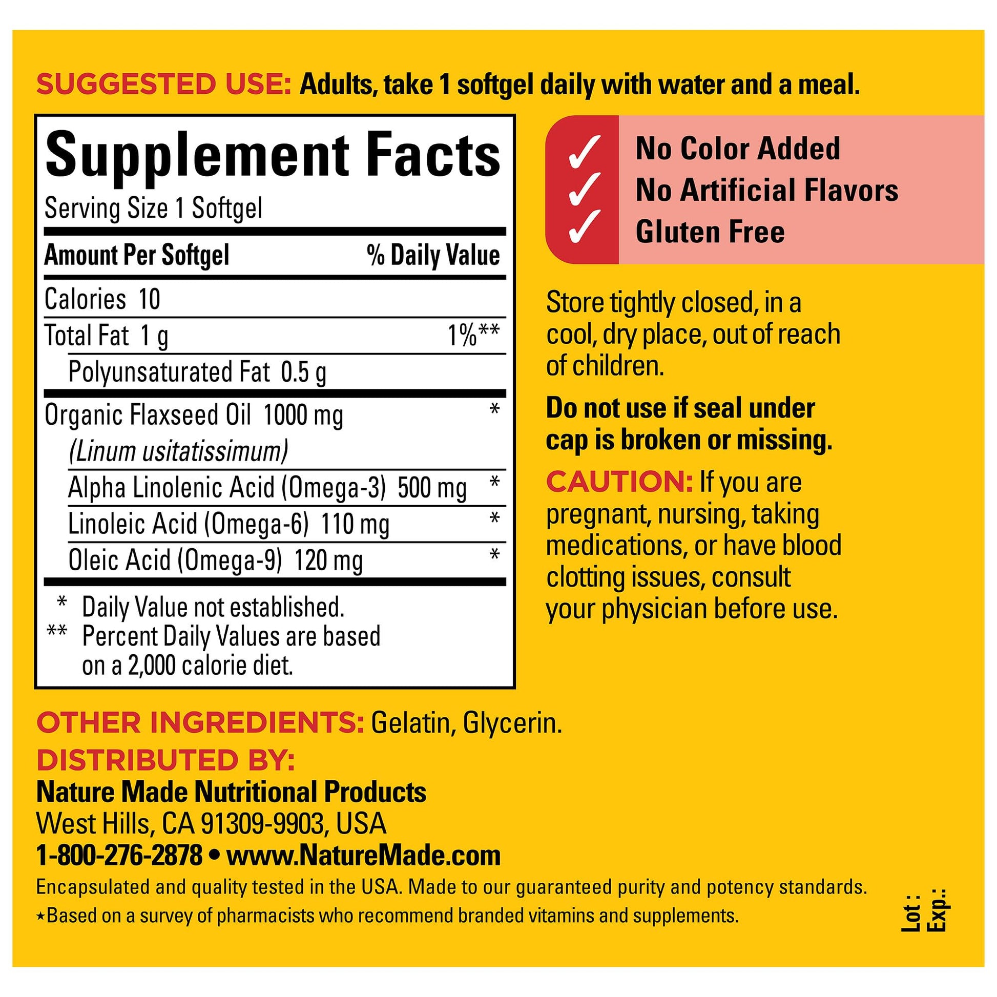 Nature Made Flaxseed Oil 1000 mg, Fish Free Omega 3 Supplement, Dietary Supplement for Heart Health Support, 100 Softgels, 100 Day Supply - PrimeBioHealth - canada supplements