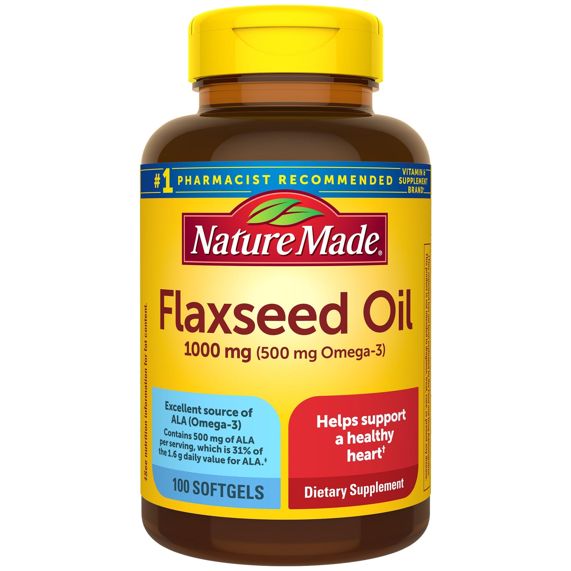Nature Made Flaxseed Oil 1000 mg, Fish Free Omega 3 Supplement, Dietary Supplement for Heart Health Support, 100 Softgels, 100 Day Supply - PrimeBioHealth - canada supplements