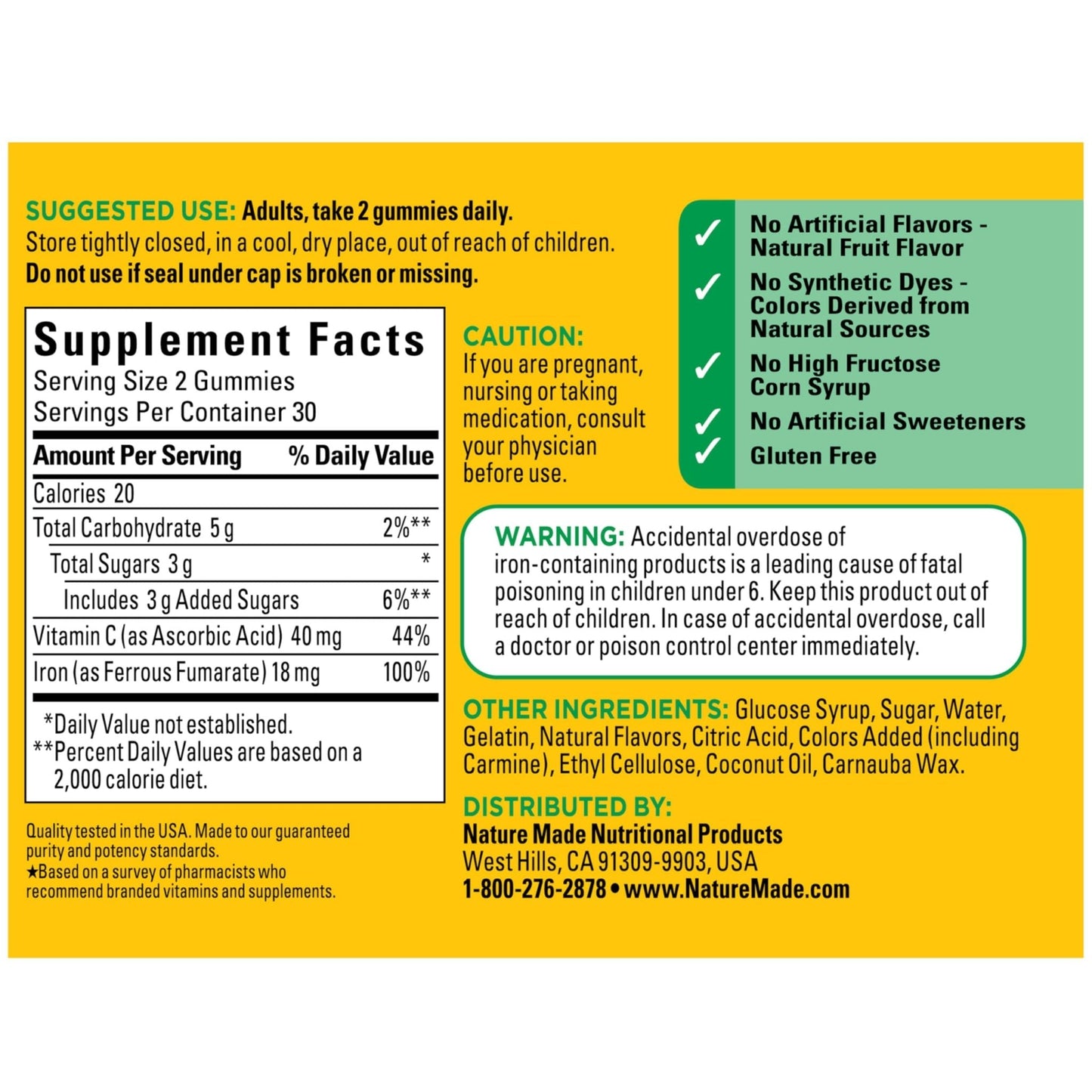 Nature Made Iron 18 mg per serving Gummies with Vitamin C, Iron Supplement for Red Blood Cell Support, 60 Gummies, 30 Day Supply - PrimeBioHealth - canada supplements