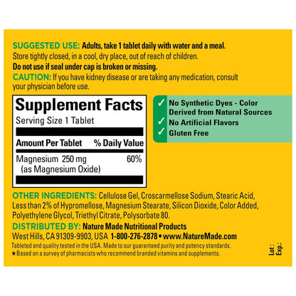 Nature Made Magnesium Oxide 250 mg, Magnesium Supplements for Men and Women, Support for Muscle, Heart - PrimeBioHealth - canada supplements