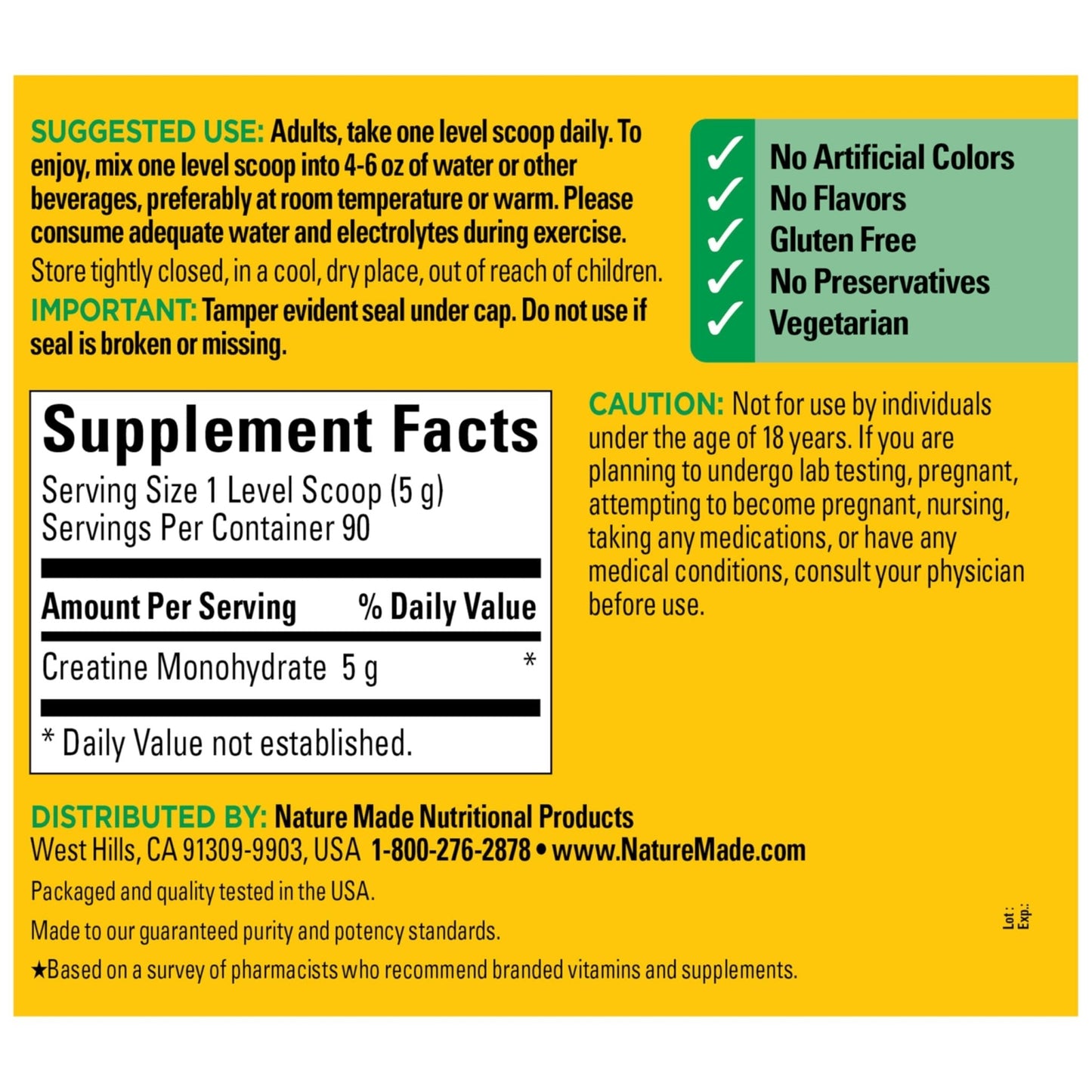 Nature Made Micronized Creatine Monohydrate Powder 5 g per Serving, Unflavored Drink Mix Powder, Muscle Support, 450 g, 90 Day Supply - PrimeBioHealth - canada supplements
