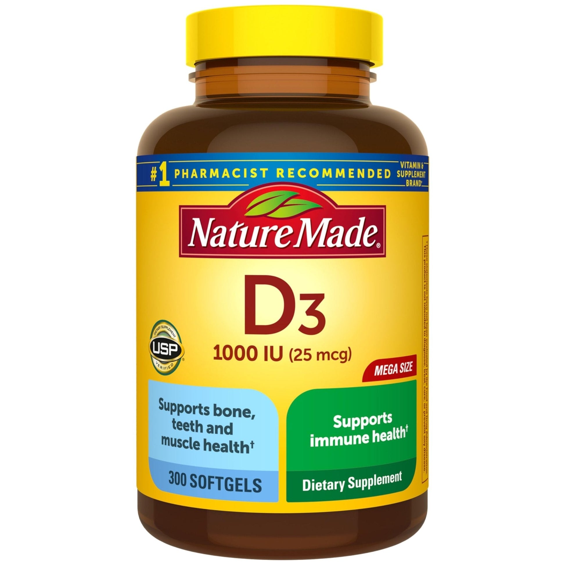 Nature Made Vitamin D3 1000 IU (25 mcg), Vitamin D Supplement for Bone, Teeth, Muscle and Immune Health Support, 300 Softgels, 300 Day Supply - PrimeBioHealth - canada supplements