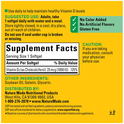 Nature Made Vitamin D3 1000 IU (25 mcg), Vitamin D Supplement for Bone, Teeth, Muscle and Immune Health Support, 300 Softgels, 300 Day Supply - PrimeBioHealth - canada supplements