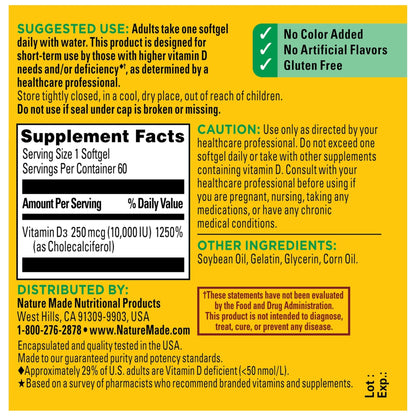 Nature Made Vitamin D3 10000 IU (250 mcg) Maximum Strength, Vitamin D Supplement for Bone and Immune Health Support - PrimeBioHealth - canada supplements