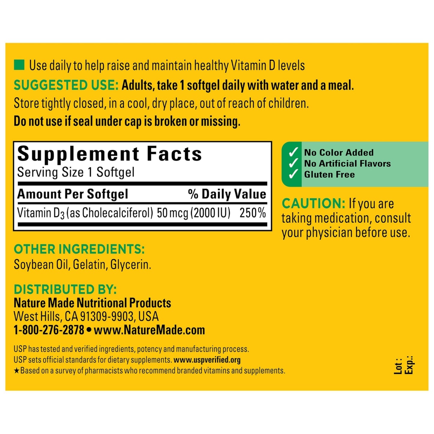 Nature Made Vitamin D3 2000 IU (50 mcg), Vitamin D Supplement for Bone, Teeth, Muscle and Immune Health Support, 250 Softgels, 250 Day Supply - PrimeBioHealth - canada supplements