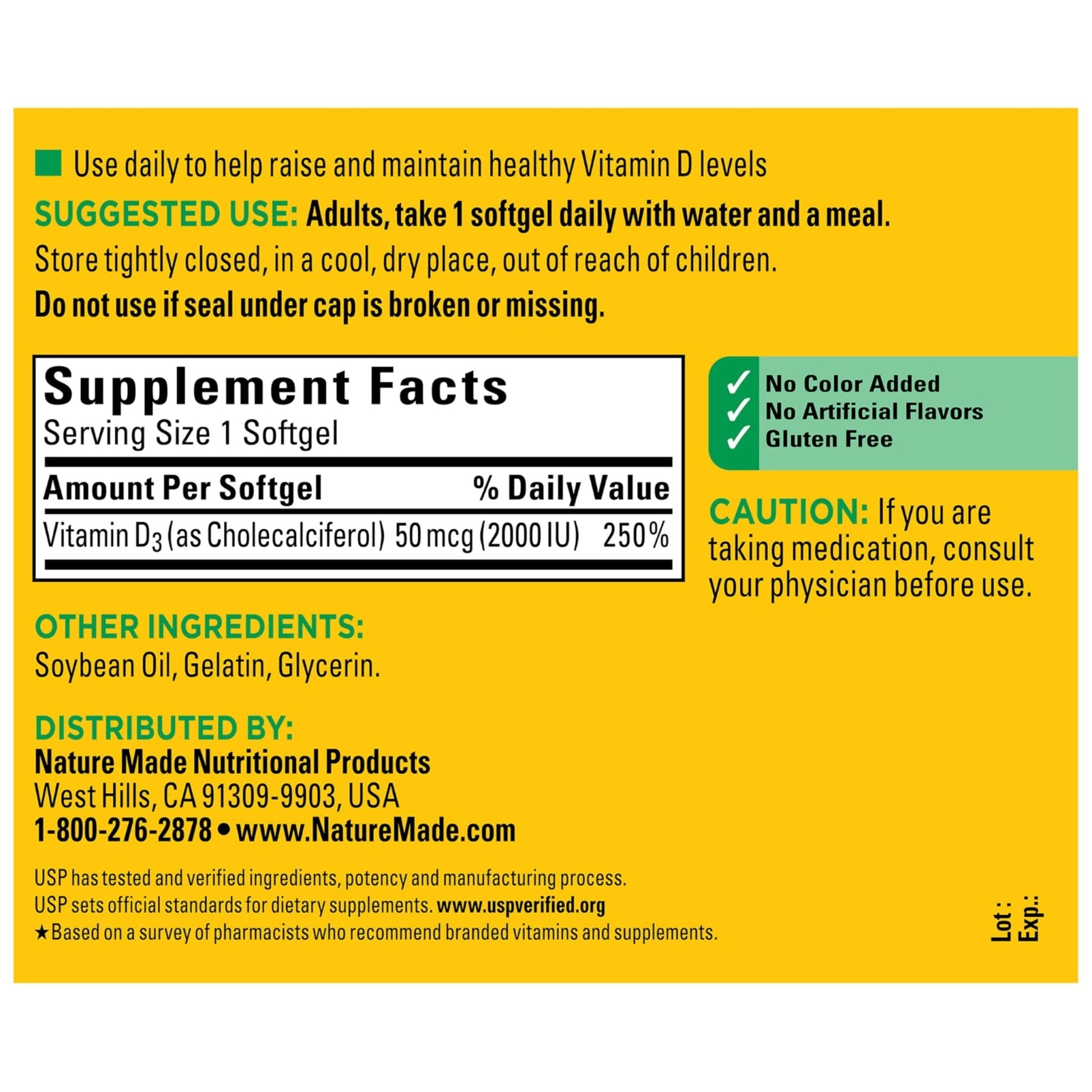 Nature Made Vitamin D3 2000 IU (50 mcg), Vitamin D Supplement for Bone, Teeth, Muscle and Immune Health Support, 250 Softgels, 250 Day Supply - PrimeBioHealth - canada supplements