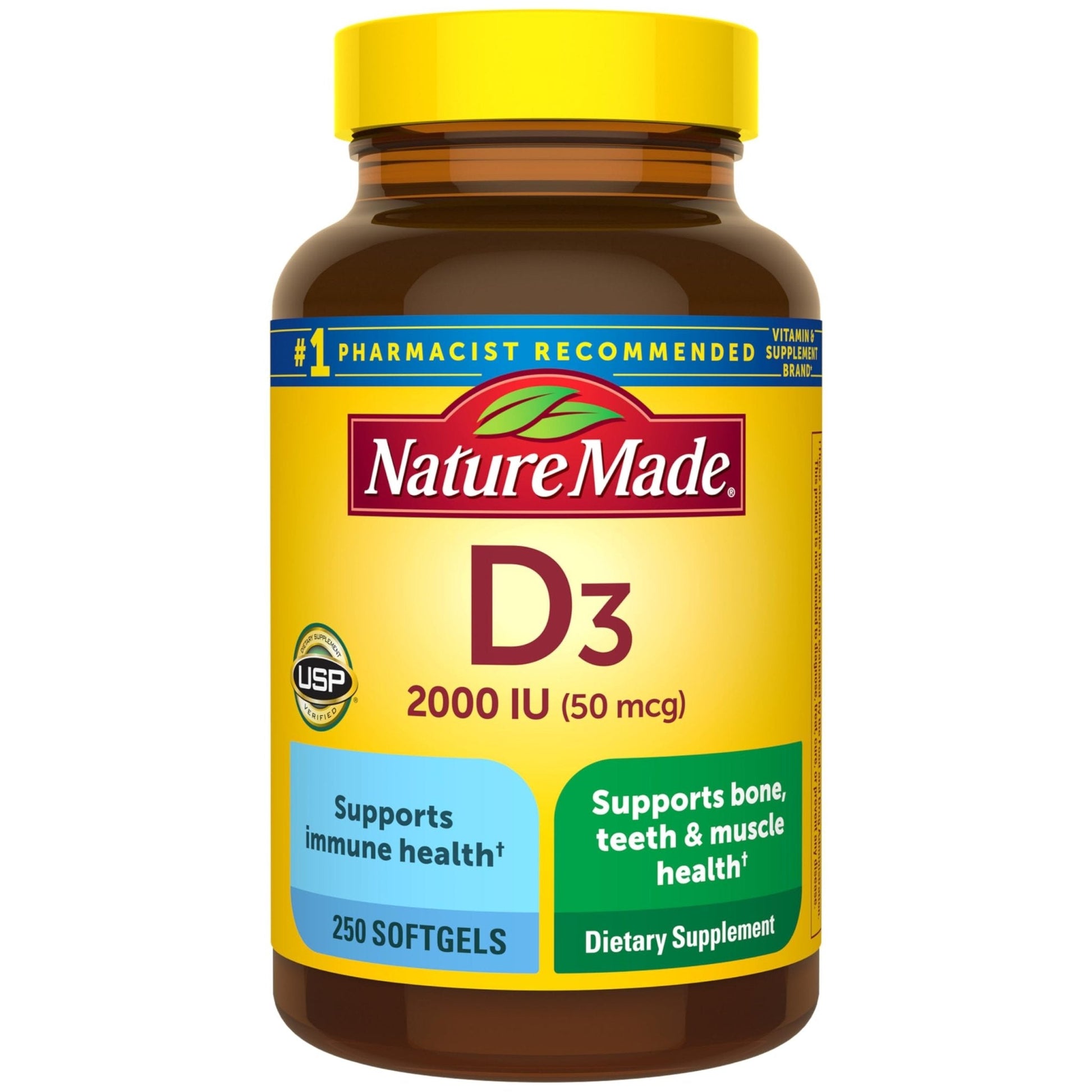 Nature Made Vitamin D3 2000 IU (50 mcg), Vitamin D Supplement for Bone, Teeth, Muscle and Immune Health Support, 250 Softgels, 250 Day Supply - PrimeBioHealth - canada supplements