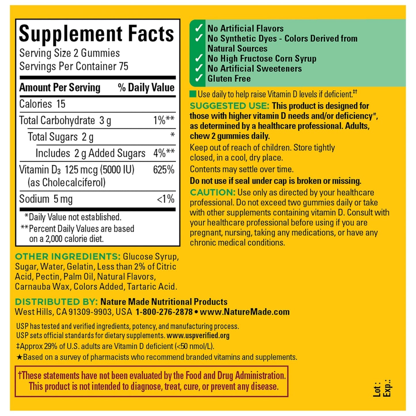 Nature Made Vitamin D3 5000 IU Per Serving Gummies Extra Strength, Bone and Immune Health Support, 150 Vitamin D Gummies for Adults, 75 Day Supply - PrimeBioHealth - canada supplements
