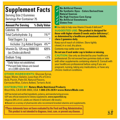 Nature Made Vitamin D3 5000 IU Per Serving Gummies Extra Strength, Bone and Immune Health Support, 150 Vitamin D Gummies for Adults, 75 Day Supply - PrimeBioHealth - canada supplements
