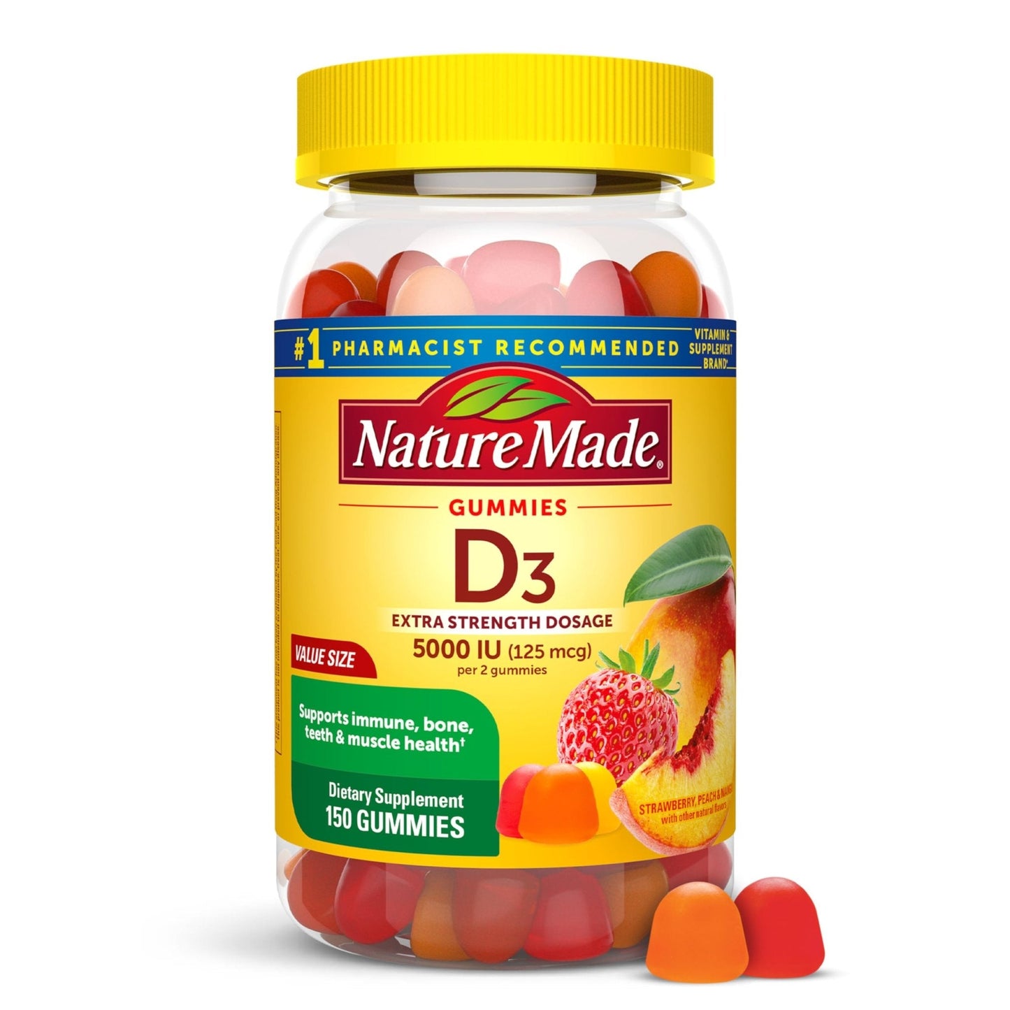 Nature Made Vitamin D3 5000 IU Per Serving Gummies Extra Strength, Bone and Immune Health Support, 150 Vitamin D Gummies for Adults, 75 Day Supply - PrimeBioHealth - canada supplements