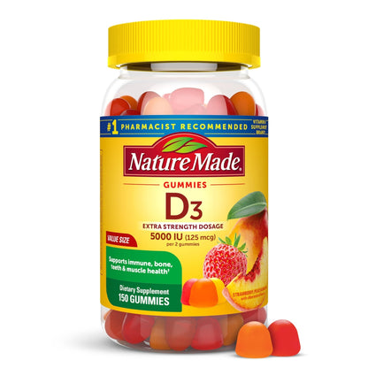 Nature Made Vitamin D3 5000 IU Per Serving Gummies Extra Strength, Bone and Immune Health Support, 150 Vitamin D Gummies for Adults, 75 Day Supply - PrimeBioHealth - canada supplements