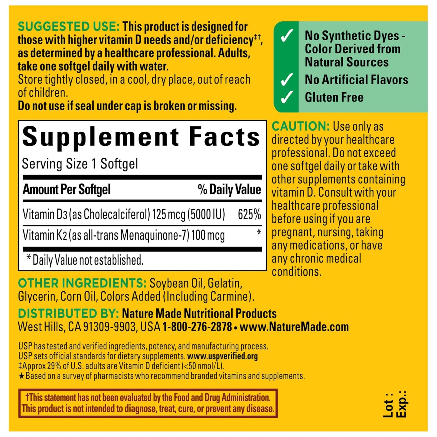 Nature Made Vitamin D3 K2 Supplement, 5000 IU (125 mcg) Vitamin D for Bone, Teeth, Muscle and Immune Support - PrimeBioHealth - canada supplements