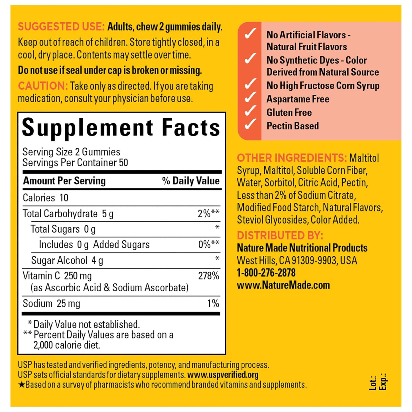 Nature Made Zero Sugar Vitamin C Gummies 250 mg Per Serving, Immune & Antioxidant Support, Aspartame Free - PrimeBioHealth - canada supplements