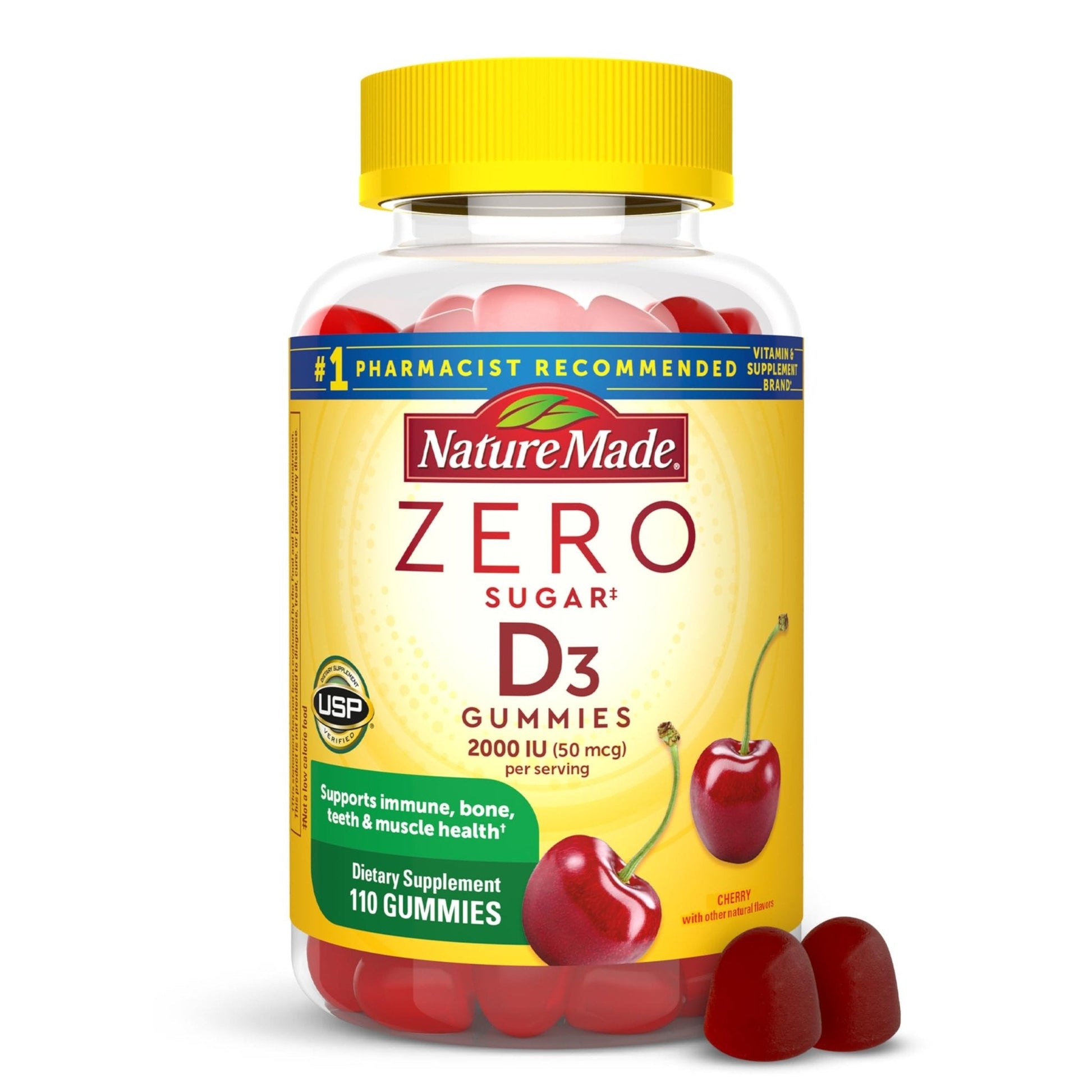 Nature Made Zero Sugar Vitamin D3 Gummies 2000 IU (50 mcg) Per Serving, Bone & Immune Support, Aspartame Free - PrimeBioHealth - canada supplements