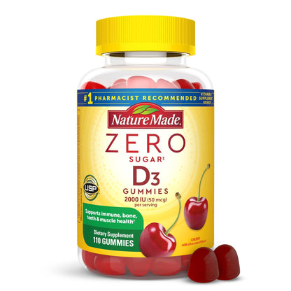 Nature Made Zero Sugar Vitamin D3 Gummies 2000 IU (50 mcg) Per Serving, Bone & Immune Support, Aspartame Free - PrimeBioHealth - canada supplements