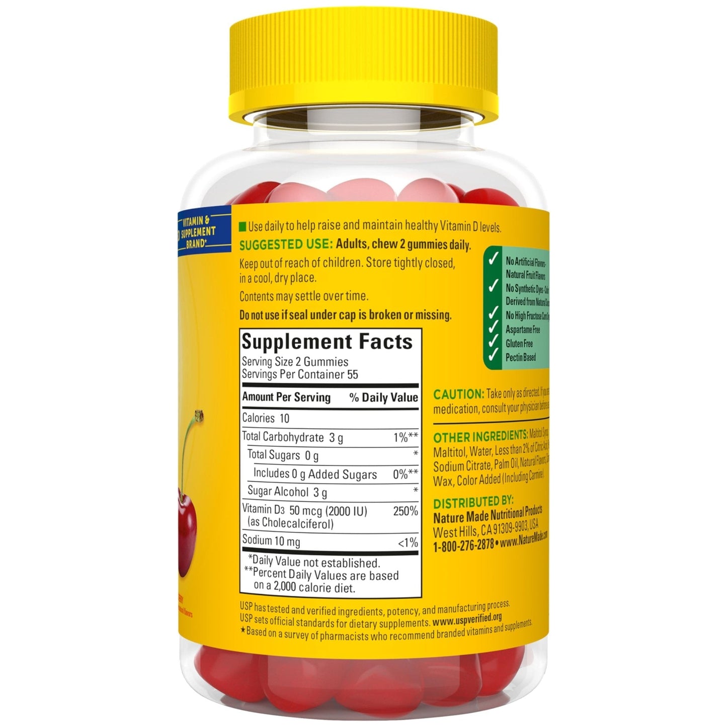 Nature Made Zero Sugar Vitamin D3 Gummies 2000 IU (50 mcg) Per Serving, Bone & Immune Support, Aspartame Free - PrimeBioHealth - canada supplements