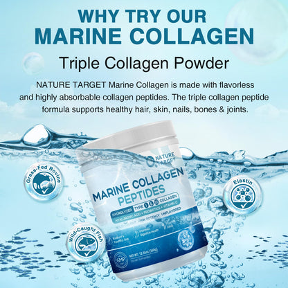 NATURE TARGET Marine Collagen Peptides Powder - Type I & III Collagen with Probiotics, Vitamin C & Hyaluronic Acid for Skin, Hair, Nails - PrimeBioHealth - canada supplements