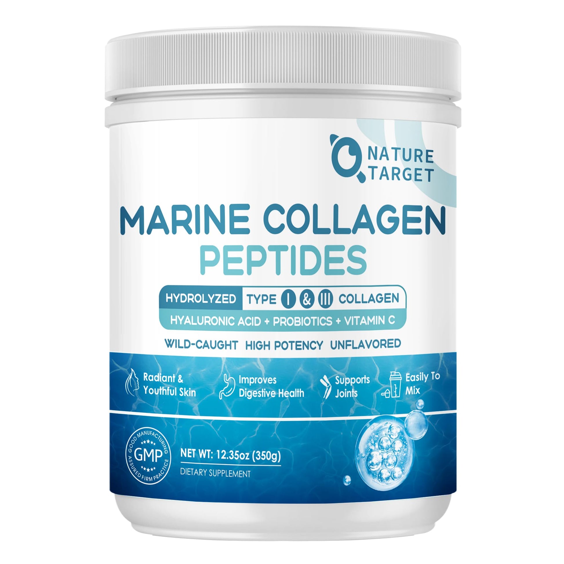 NATURE TARGET Marine Collagen Peptides Powder - Type I & III Collagen with Probiotics, Vitamin C & Hyaluronic Acid for Skin, Hair, Nails - PrimeBioHealth - canada supplements