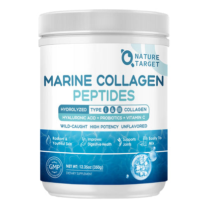 NATURE TARGET Marine Collagen Peptides Powder - Type I & III Collagen with Probiotics, Vitamin C & Hyaluronic Acid for Skin, Hair, Nails - PrimeBioHealth - canada supplements