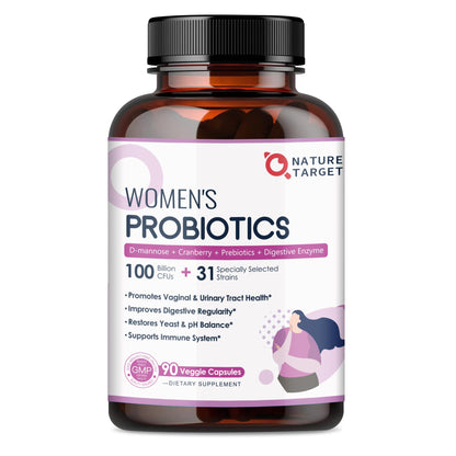 NATURE TARGET Probiotics for Women, 100 Billion CFUs Probiotic with Digestive Enzymes & Prebiotics, Vaginal Probiotics with Cranberry for Urinary Tract Health - PrimeBioHealth - canada supplements