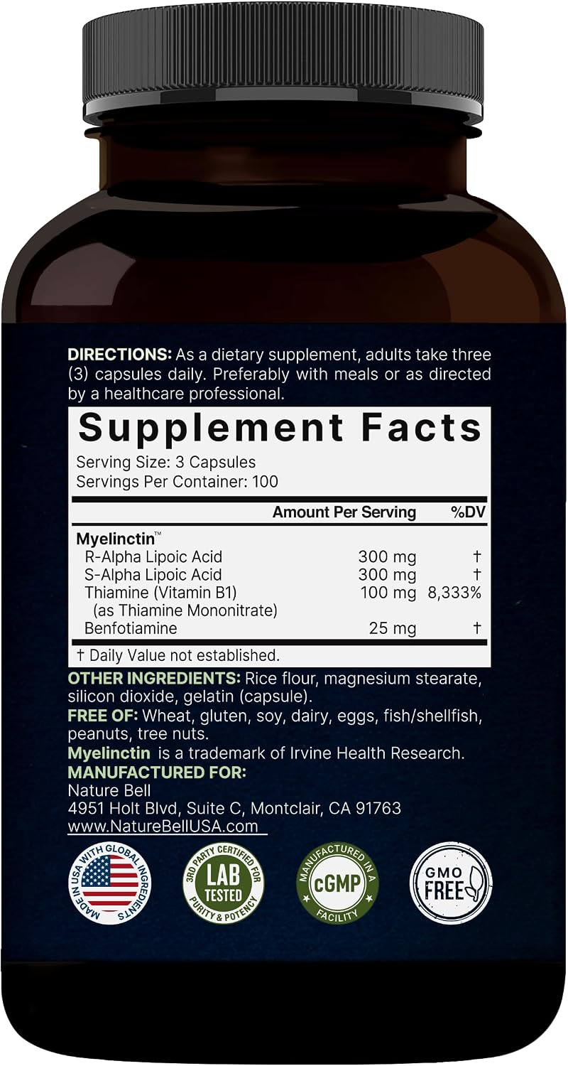 NatureBell Alpha Lipoic Acid Complex, 600mg, 300 Capsules | 4-in-1 Myelinctin Formula with R-ALA, S-ALA, Thiamine & Benfotiamine | High Absorption & Antioxidant Support | Non-GMO, Gluten-Free - PrimeBioHealth - canada supplements