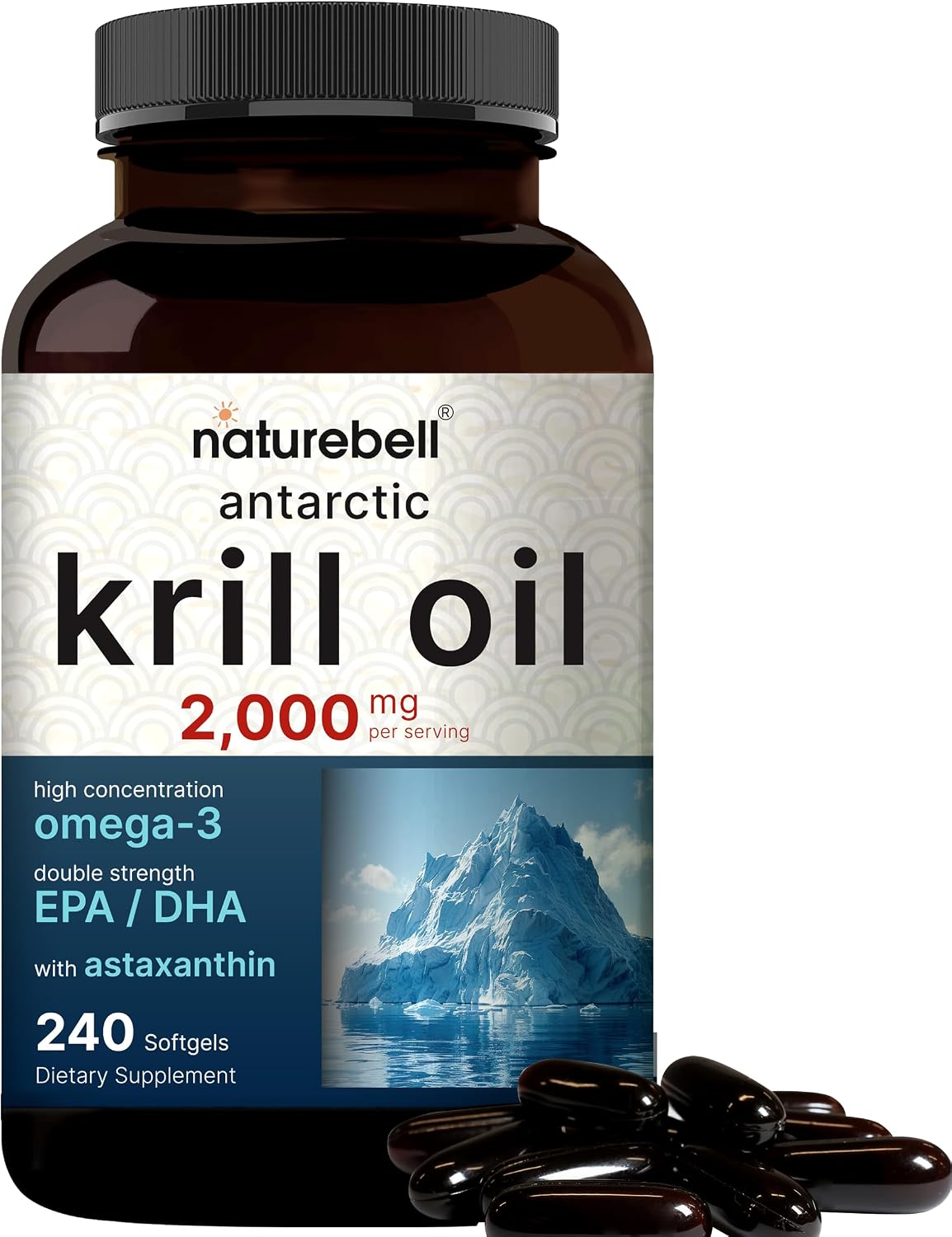 NatureBell Antarctic Krill Oil 2000mg Supplement, 240 Softgels, 3X Strength Natural Source of Omega-3s, EPA 240mg + DHA 160mg + Astaxanthin 800mcg – No Fishy Aftertaste – Mercury Free & Non-GMO - PrimeBioHealth - canada supplements
