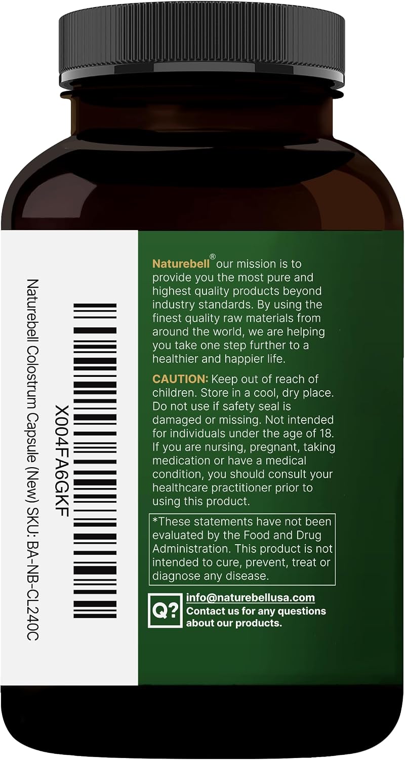 NatureBell Bovine Colostrum Supplement 1,000mg Per Serving, 240 Capsules | 40% IgG Colostrum Powder for Gut Health, Bloating, Skin, Hair & Immune Support – Non-GMO - PrimeBioHealth - canada supplements