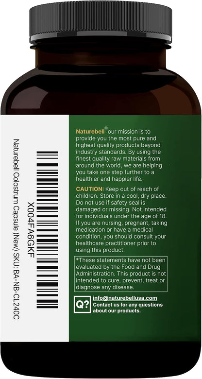 NatureBell Bovine Colostrum Supplement 1,000mg Per Serving, 240 Capsules | 40% IgG Colostrum Powder for Gut Health, Bloating, Skin, Hair & Immune Support – Non-GMO - PrimeBioHealth - canada supplements