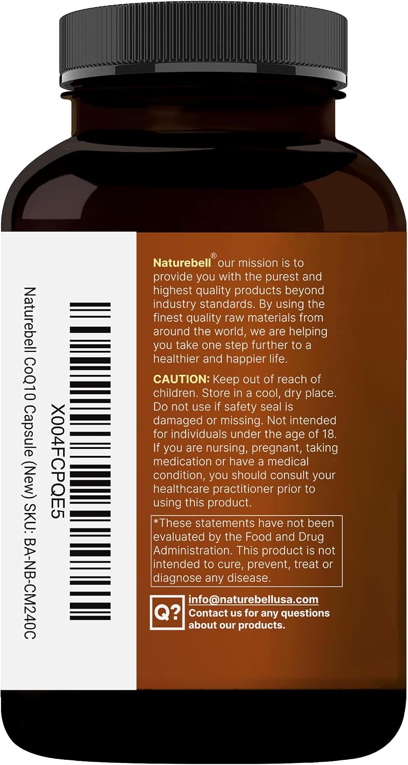 NatureBell CoQ10 100mg with Omega 3, 240 Capsules | Stable High Absorption Form – Antioxidant Support for Heart & Energy Health – Extra Strength Coenzyme Q10 Supplement - PrimeBioHealth - canada supplements