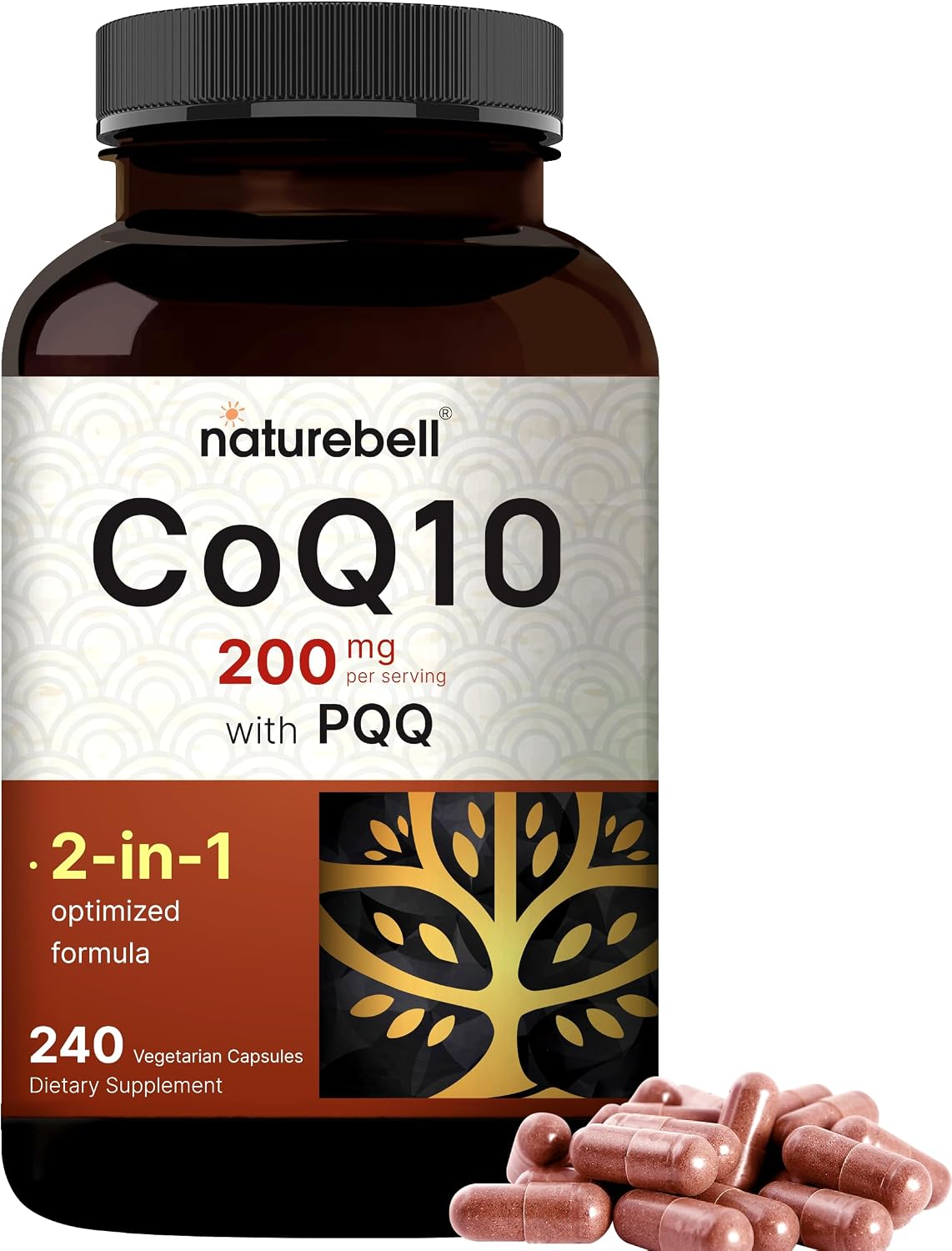 NatureBell CoQ10 200mg with PQQ, 240 Veggie Capsules | Stable High Absorption Form – Antioxidant Support for Heart, & Energy Health – Extra Strength Coenzyme Q10 Supplement - PrimeBioHealth - canada supplements