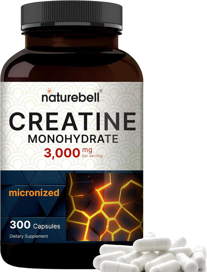 NatureBell Creatine Monohydrate Capsules 3,000mg Per Serving, 300 Count | Micronized, Unflavored Creatine Pills | Pre-Workout & Muscle Strength Support | Easy to Swallow, Filler-Free | 50 Servings - PrimeBioHealth - canada supplements