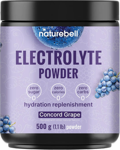 NatureBell Electrolytes Powder No Sugar, 500g (76 Servings) | Keto Fast Hydration Powder, Carnivore-Friendly Electrolyte – 1,000mg High Potassium, Minerals, & Coconut Water – Concord Grape Flavor - PrimeBioHealth - canada supplements