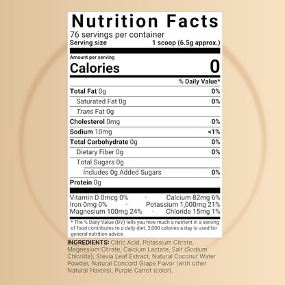 NatureBell Electrolytes Powder No Sugar, 500g (76 Servings) | Keto Fast Hydration Powder, Carnivore-Friendly Electrolyte – 1,000mg High Potassium, Minerals, & Coconut Water – Concord Grape Flavor - PrimeBioHealth - canada supplements